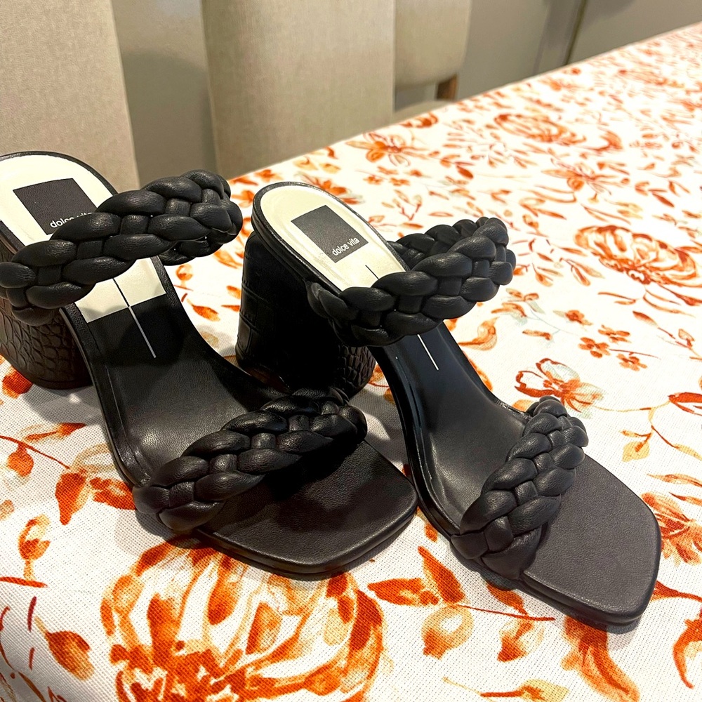 Dolce Vita braided slide heels, snakeskin heel detail. NWOT